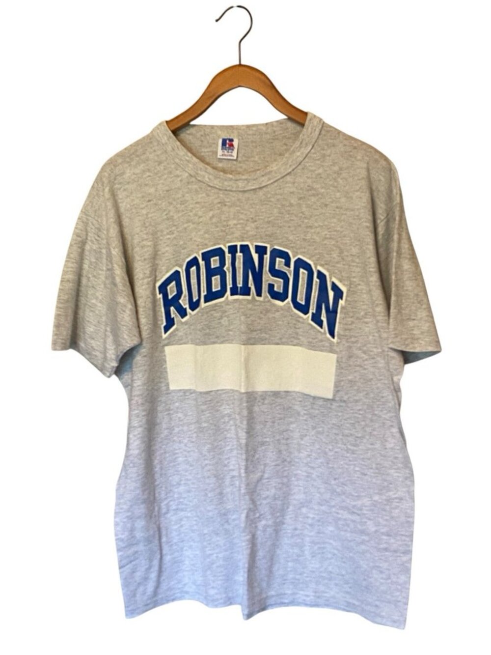 Vintage 80s Russell Athletic Robinson Gym T-Shirt Men's XL Gray Single Stitch